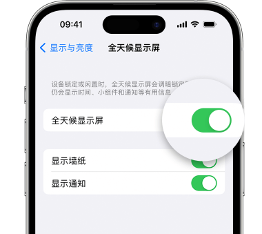 龙华山办事处苹果15预约维修分享iPhone15如何设置全天候显示屏幕可见 